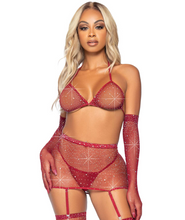 Load image into Gallery viewer, Risk Taker Rhinestone Bra Set - O/S (Burgundy)