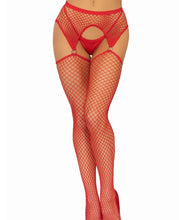 Load image into Gallery viewer, Kya Net Garter Belt Stockings - O/S (Red)