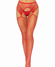 Load image into Gallery viewer, Kya Net Garter Belt Stockings - O/S (Red)