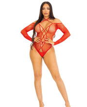 Load image into Gallery viewer, Say My Name Rhinestone Crotchless Teddy - O/S (Red)