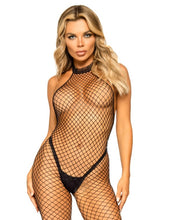 Load image into Gallery viewer, Net Racer Neck Backless Bodystocking - O/S (Black)