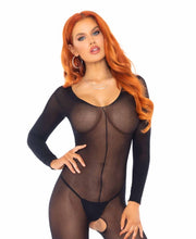Load image into Gallery viewer, Sheer Long Sleeves Bodystocking - O/S (Black)