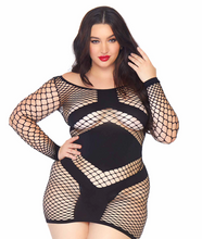 Load image into Gallery viewer, Take Charge Fishnet Dress - Plus (Black)