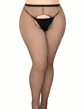 Load image into Gallery viewer, Ginny Fishnet Crotchless Pantyhose - Plus (Black)