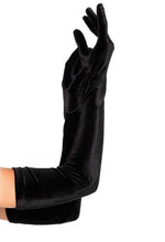 Load image into Gallery viewer, Black Stretch Velvet Opera Length Gloves