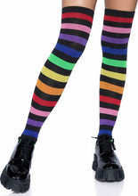 Load image into Gallery viewer, Acrylic Rainbow Stripe Thigh High Socks - Multicolor - One Size