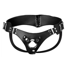 Load image into Gallery viewer, Leather Corset Back Strap On Dildo Harness