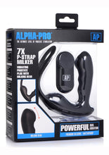 Load image into Gallery viewer, Alpha Pro 7x P-Strap Milker Silicone Rechargeable Vibrating Prostate Plug with Milking Bead, Cock and Ball Ring and Remote Control - Black