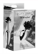 Load image into Gallery viewer, Booty Sparks Rose Butt Plug - Black/Metal - Small