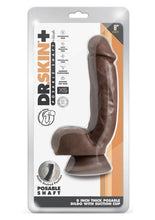 Load image into Gallery viewer, Dr. Skin Plus Thick Posable Dildo with Squeezable Balls - Chocolate - 8in