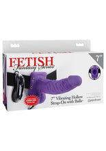 Load image into Gallery viewer, Fetish Fantasy Series Vibrating Hollow Strap-On Dildo with Balls and Harness with Remote Control - Purple - 7in