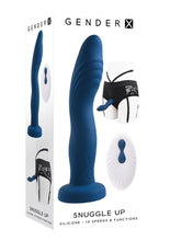 Load image into Gallery viewer, Gender X Snuggle Up Rechargeable Silicone Dual Vibrating Strap-On with Remote Control - Black/Blue