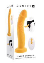 Load image into Gallery viewer, Gender X Sweet Embrace Rechargeable Silicone Dual Vibrating Strap-On with Remote Control - Black/Yellow