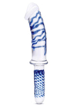 Load image into Gallery viewer, Glas Realistic Double Ended Glass Dildo with Handle - Blue/Clear - 11in