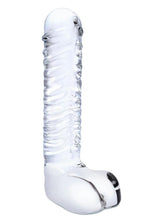 Load image into Gallery viewer, Glas Realistic Ribbed Glass G-Spot Dildo with Balls - Clear - 8in