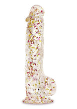 Load image into Gallery viewer, Glittergasm Realistic Clear Dildo with Balls and Suction Cup - Red/Orange/Golden Glitter - Gold/Orange/Red