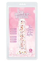 Load image into Gallery viewer, Glittergasm Swirl Clear Dildo with Suction Cup - Orange/Red/Golden Glitter - Gold/Orange/Red