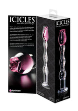 Load image into Gallery viewer, Icicles No. 12 Beaded Flower Glass Dildo - Clear/Pink - 7.25in