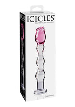 Load image into Gallery viewer, Icicles No. 12 Beaded Flower Glass Dildo - Clear/Pink - 7.25in