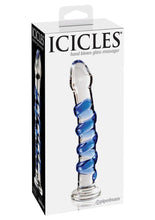 Load image into Gallery viewer, Icicles No. 5 Textured Glass Dildo - Blue/Clear - 7.25in