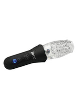 Load image into Gallery viewer, Jock Spinning, Thrusting, and Vibrating Rechargeable Masturbator - Black/Clear