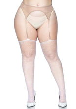 Load image into Gallery viewer, Leg Avenue Rhinestone Fishnet Stockings - White - Queen/XLarge/XXLarge