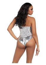 Load image into Gallery viewer, Leg Avenue Sequin Boned Snap Crotch Bodysuit with Detachable Clear Strap