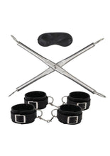 Load image into Gallery viewer, Lux Fetish Hog-Tie Spreader Bar with Detachable Wrist and Ankle Cuffs - Black/Silver