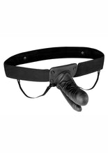 Load image into Gallery viewer, Lux Fetish Unisex Vibrating Hollow Double Penetration Strap-On Dildo with Wired Remote Control - Black - 9in
