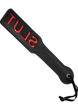 Load image into Gallery viewer, Master Series - Crimson Tied Slut Steel Enforced Spanking Paddle - Black/Red