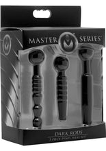Load image into Gallery viewer, Master Series Dark Rods 3 Piece Silicone Penis Plug - Black - Set