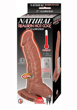 Load image into Gallery viewer, Natural Realskin Hot Cock Curved Warming Rechargeable Dildo - Chocolate - 7in