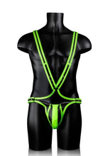 Load image into Gallery viewer, Ouch! Bonded Leather Full Body Harness - Black/Glow In The Dark/Green - Large/XLarge