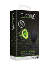 Load image into Gallery viewer, Ouch! Butt Plug with Cock Ring and Ball Strap Silicone - Glow In The Dark/Green