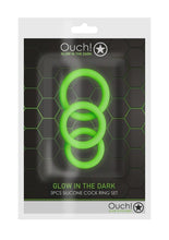 Load image into Gallery viewer, Ouch! Cock Ring Silicone - Glow In The Dark/Green - 3pc/Set