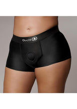 Load image into Gallery viewer, Ouch! Vibrating Strap-On Boxer Rechargeable - Black - XLarge/XXLarge