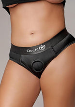 Load image into Gallery viewer, Ouch! Vibrating Strap-On High-Cut Brief Rechargeable - Black - XLarge/XXLarge