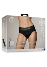 Load image into Gallery viewer, Ouch! Vibrating Strap-On High-Cut Brief Rechargeable - Black - Small/XSmall
