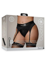 Load image into Gallery viewer, Ouch! Vibrating Strap-On Thong with Adjustable Garters Rechargeable - Black - XLarge/XXLarge
