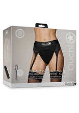 Load image into Gallery viewer, Ouch! Vibrating Strap-On Thong with Adjustable Garters Rechargeable - Black - Small/XSmall