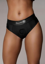 Load image into Gallery viewer, Ouch! Vibrating Strap-On Thong with Removable Butt Straps Rechargeable - Black - Large/Medium