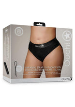 Load image into Gallery viewer, Ouch! Vibrating Strap-On Thong with Removable Butt Straps Rechargeable - Black - XLarge/XXLarge