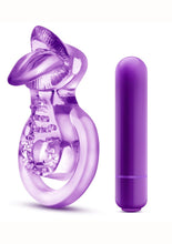 Load image into Gallery viewer, Play with Me Lick It Vibrating Double Strap Cock Ring - Purple