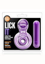 Load image into Gallery viewer, Play with Me Lick It Vibrating Double Strap Cock Ring - Purple