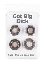 Load image into Gallery viewer, Powerbullet Got Big D Super Stretch Cock Rings - Black - 4 Pack