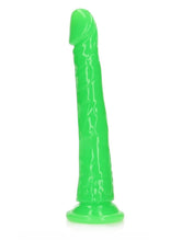 Load image into Gallery viewer, Realrock Slim Glow In The Dark Dildo with Suction Cup - Glow In The Dark/Green - 11in