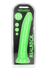 Load image into Gallery viewer, Realrock Slim Glow In The Dark Dildo with Suction Cup - Glow In The Dark/Green - 11in