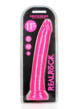 Load image into Gallery viewer, Realrock Slim Glow In The Dark Dildo with Suction Cup - Glow In The Dark/Pink - 11in