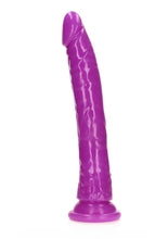 Load image into Gallery viewer, Realrock Slim Glow In The Dark Dildo with Suction Cup - Glow In The Dark/Purple - 11in