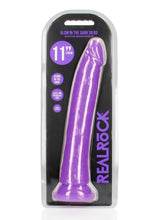 Load image into Gallery viewer, Realrock Slim Glow In The Dark Dildo with Suction Cup - Glow In The Dark/Purple - 11in
